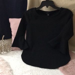 BCX Womens Business Casual Black Flared Sleeved Top